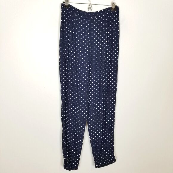 JOSEPH RIBKOFF Womens Sz 12 Polka Dot Pull On Ankle Pants Blue White Stretch - Picture 1 of 8